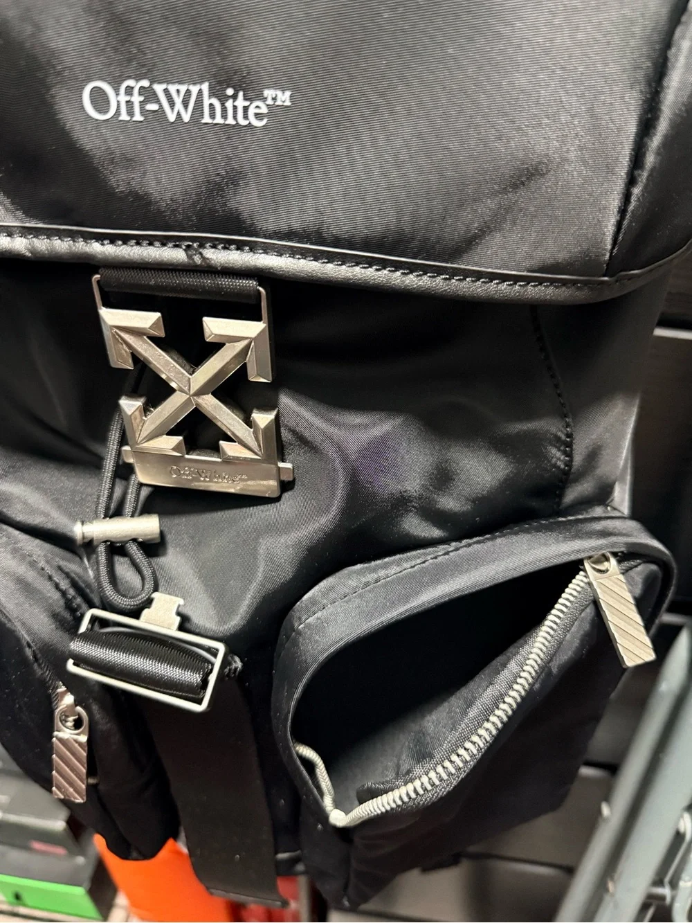 Off-White Black Nylon Explorer Backpack with Silver Buckle